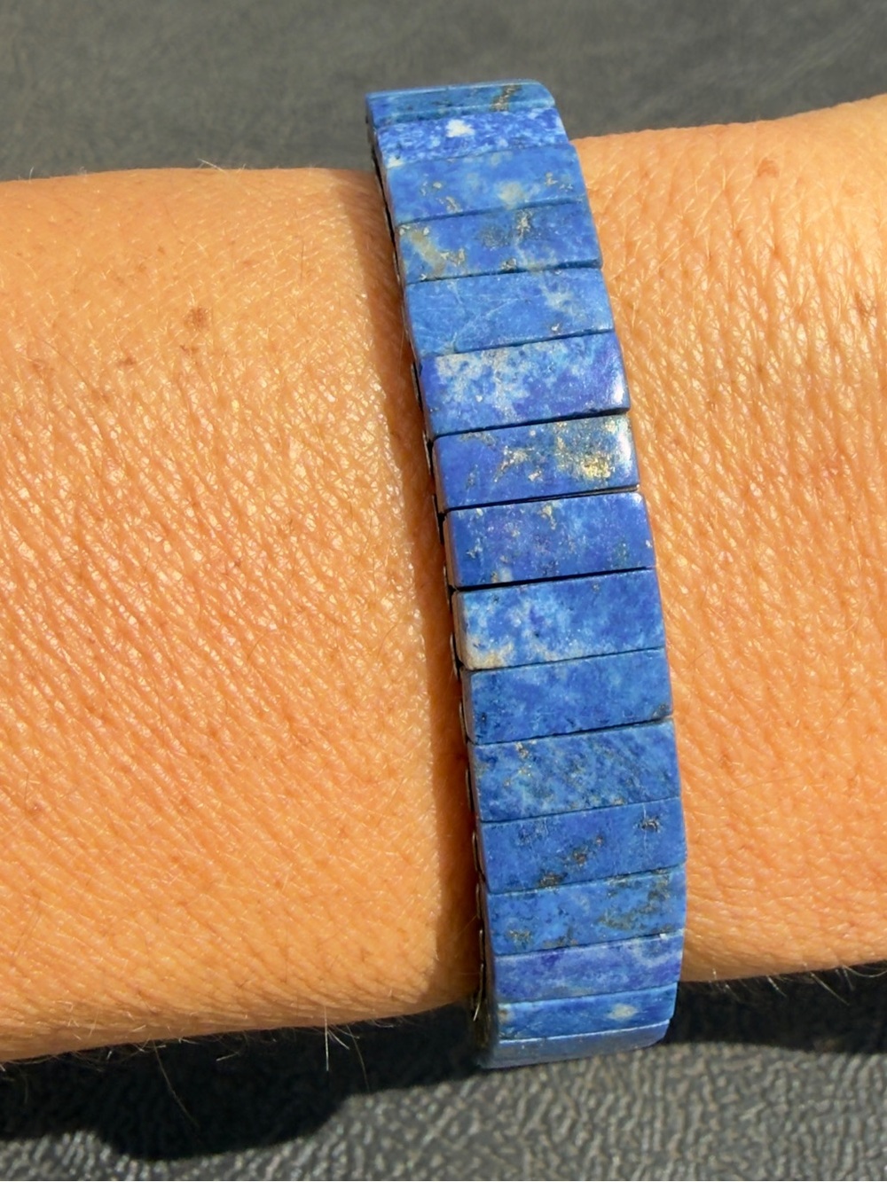 VTG 70's Blue Lapis stones on metal Stretch Bracelet